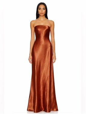 Lucy Strapless Satin Maxi Dress in Copper